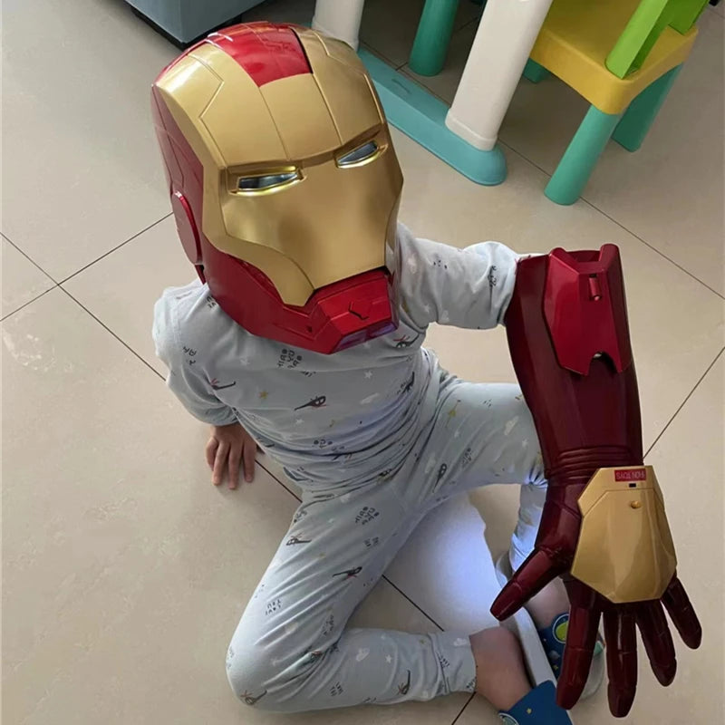 2023 Hot Marvel Avengers Iron Man Helmet Cosplay 1/1 Light Led Ironman Mask Glove PVC Action Figure Toy Kids Adult Birthday Gift