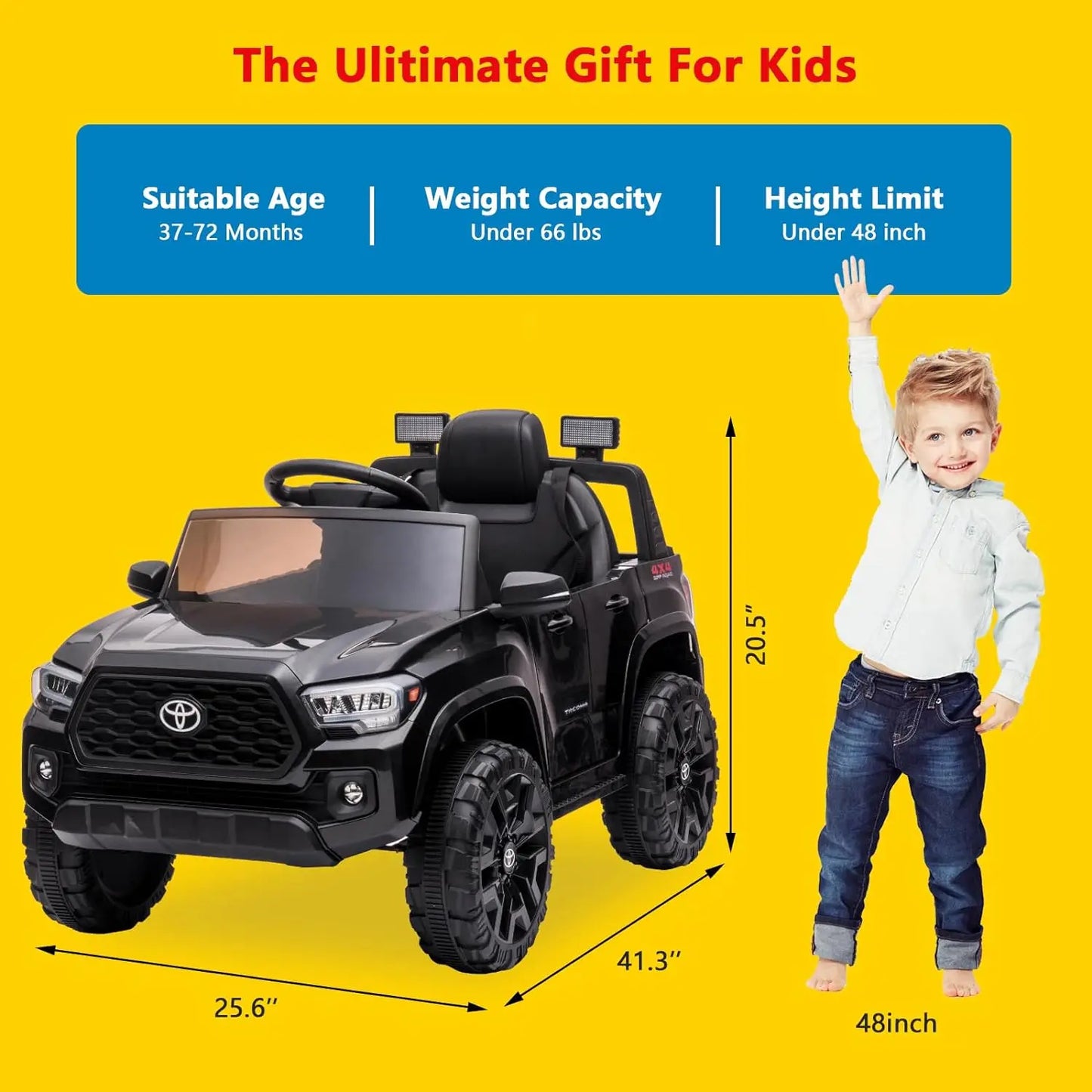 12V Kids Ride on Truck Electric Vehicle Toy with Remote Control, Spring Suspension Safety Belt, Soft Start, LED Light, 3 Speeds