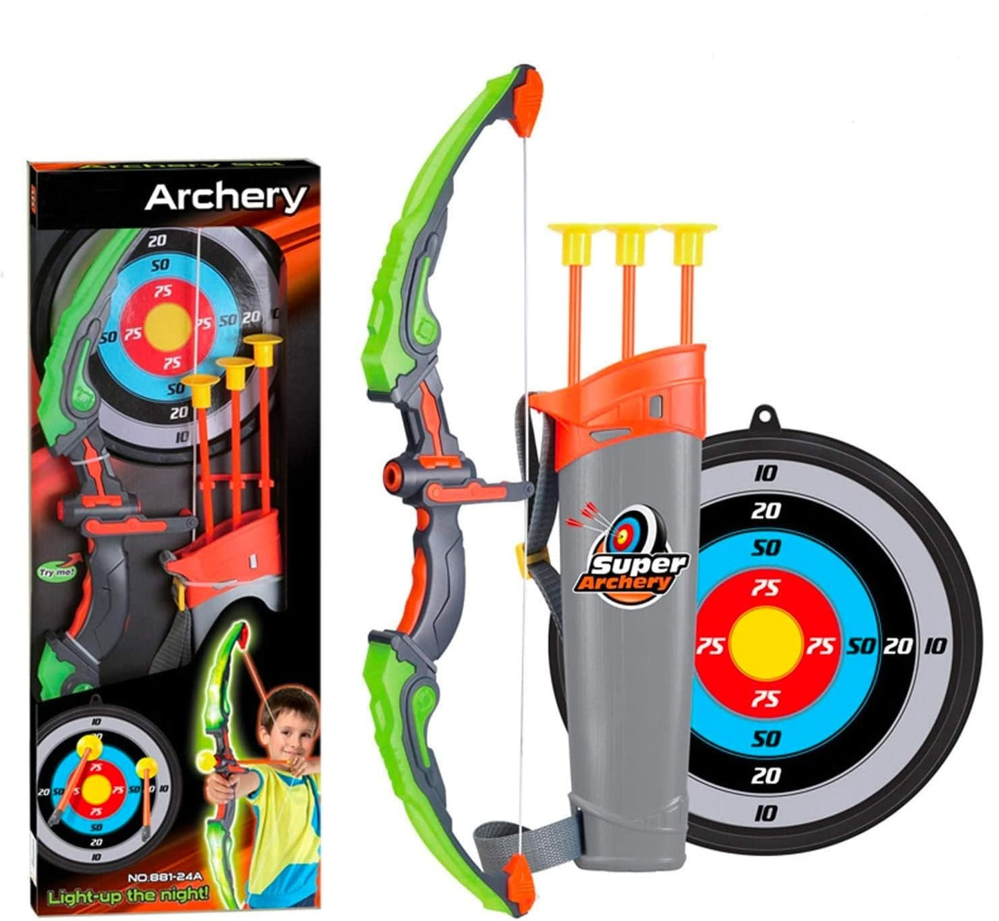 1-piece set of children's archery and target, suction cup toy arrow and barrel, LED luminous children's archery set toy, suitabl